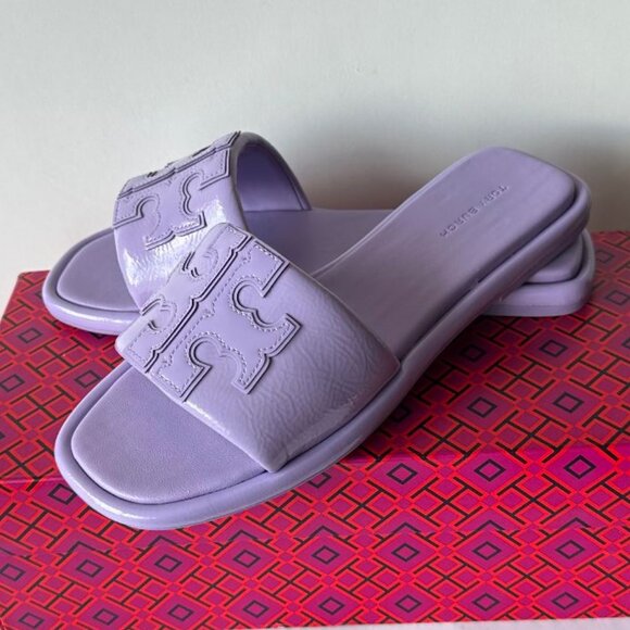 NIB TORY BURCH Double T Sport Slide Sandals Lavender Cloud Size 7 & 8.5 - Picture 4 of 5
